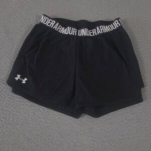 Under Armour Shorts‎ Womens XS Black Play Up 2.0 Logo Waistband Pockets Athletic